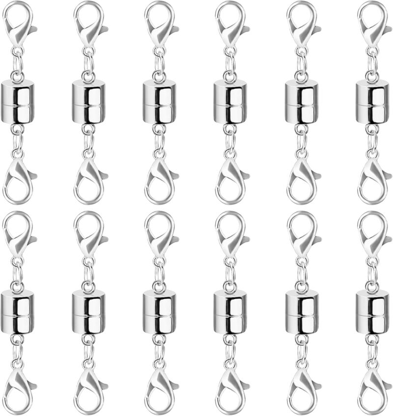SUTQIGUI Magnetic Necklace Jewelry Clasps and Closures with Double Lobster Clasp, Silver Magnetic Jewelry Clasps for Necklaces, Bracelet Necklace Extenders for Women (12PCS) - Image 1